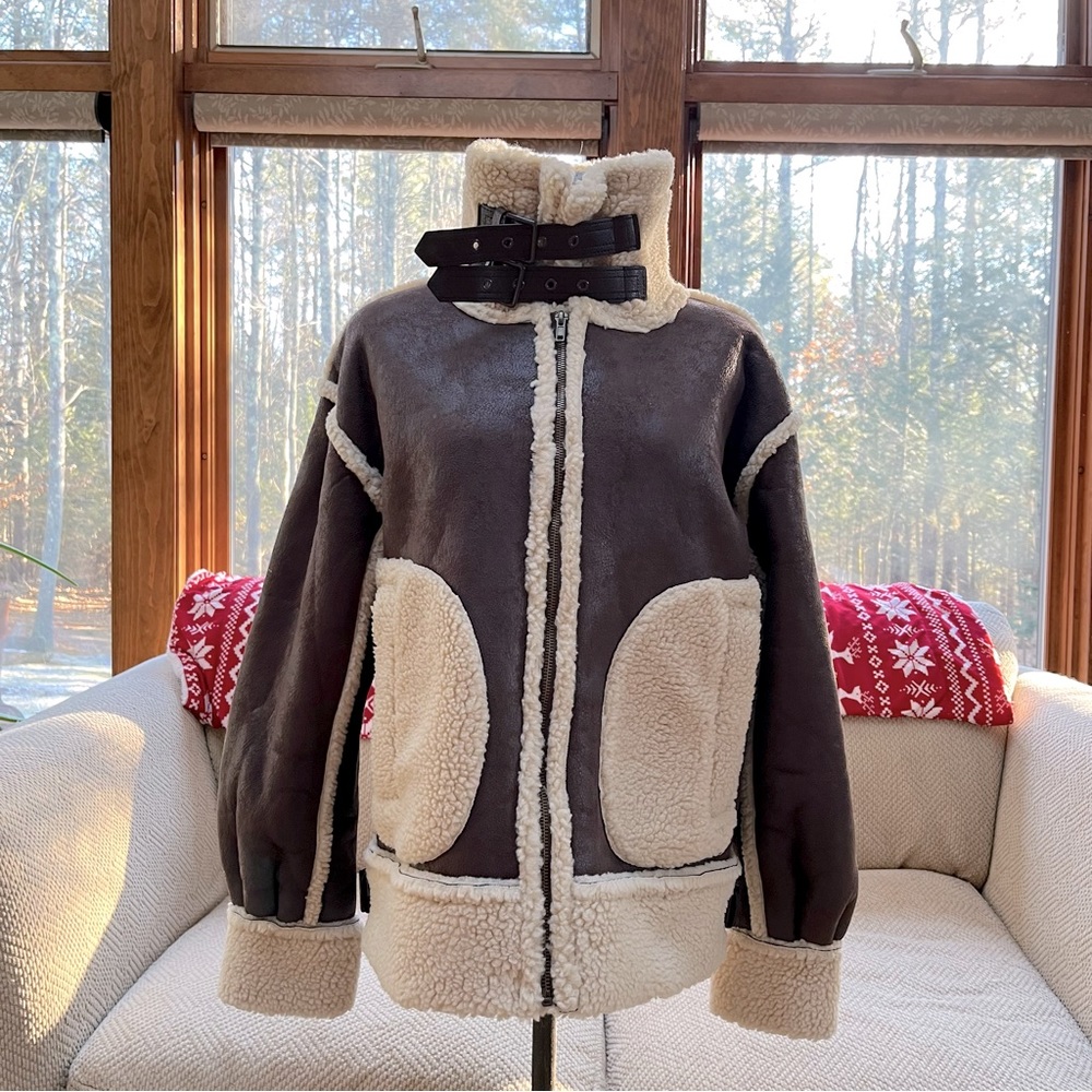 Moon River Faux Shearling Fur Suede Mustang Jacket